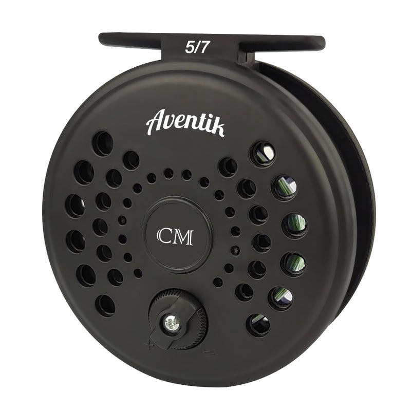 Aventik CM Graphite Fly Reel Click Drag System Classic IV Graphite Large Arbor Sizes 3/5, 5/7 Fly Fishing Reels (5/7 with Line) - Image 1